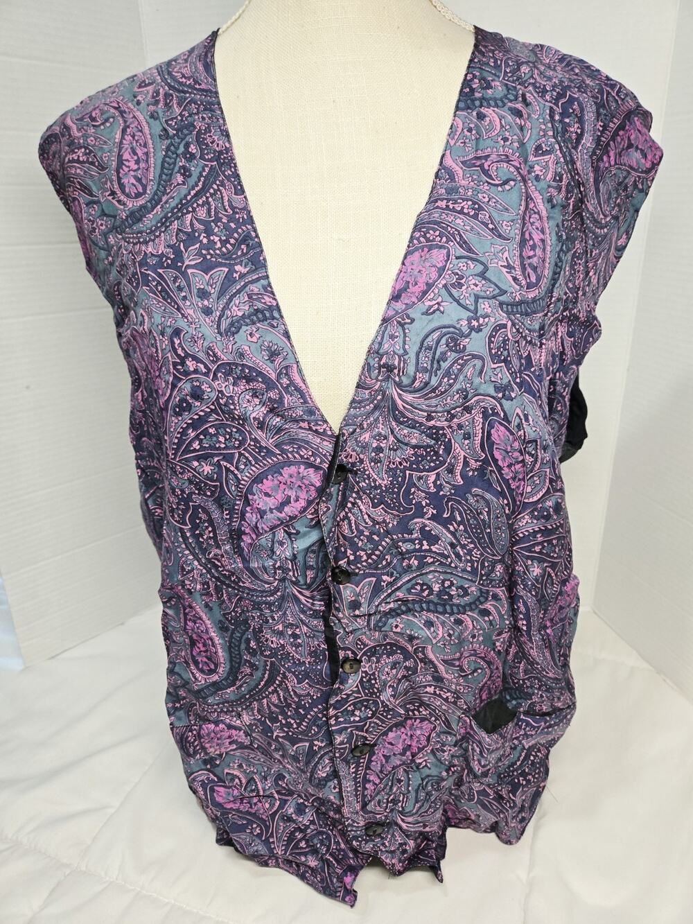Vtg B Max Vest Blouse Silk L Purple Woman Retro Indie Boho Casual Paysley Grunge